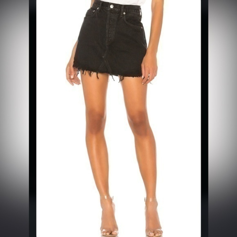Agolde Quinn black denim mini high rise skirt 23